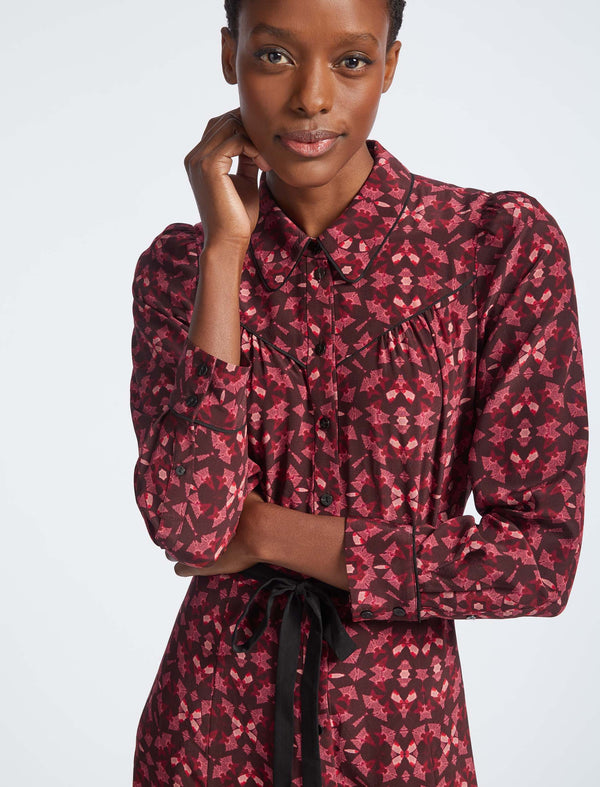 Tierney Silk Midi Shirt Dress - Rose Shibori Print