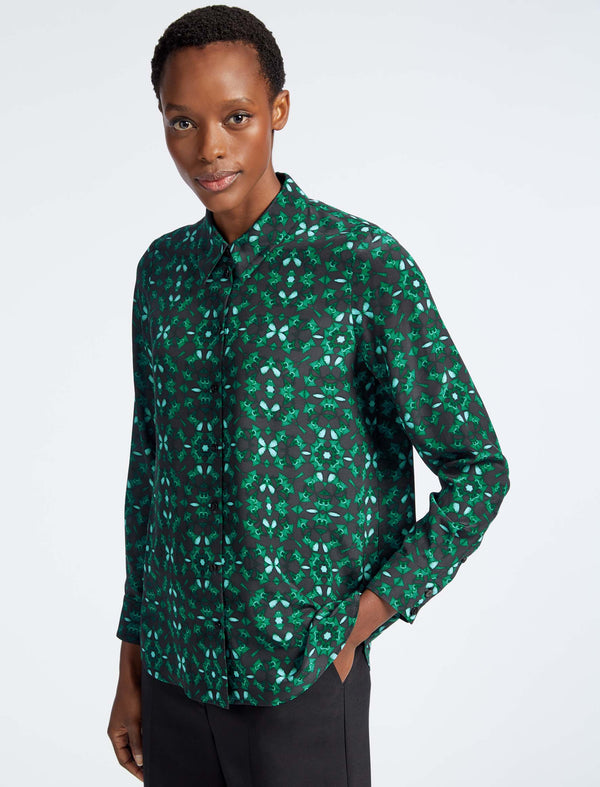 Skyla Silk Shirt - Green Shibori Print