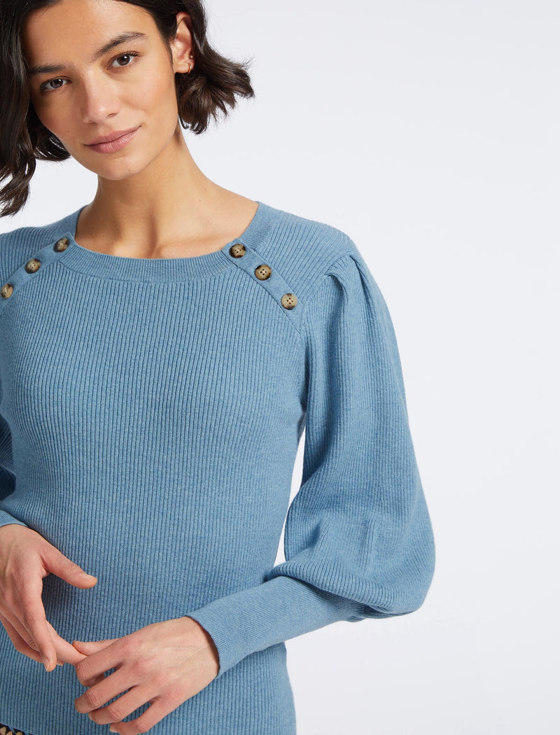 Eva Wool Round Neck Jumper - Mid Blue