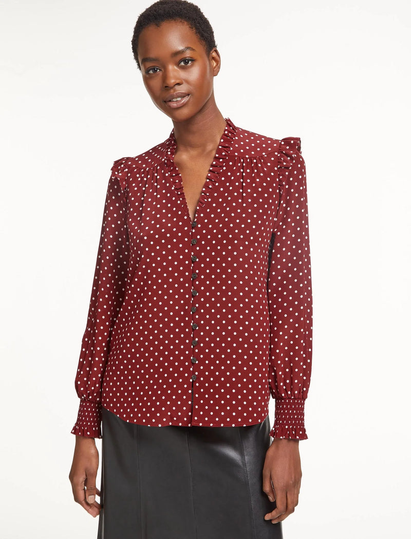 Stella Silk Shirt Lipstick White Polka Dot