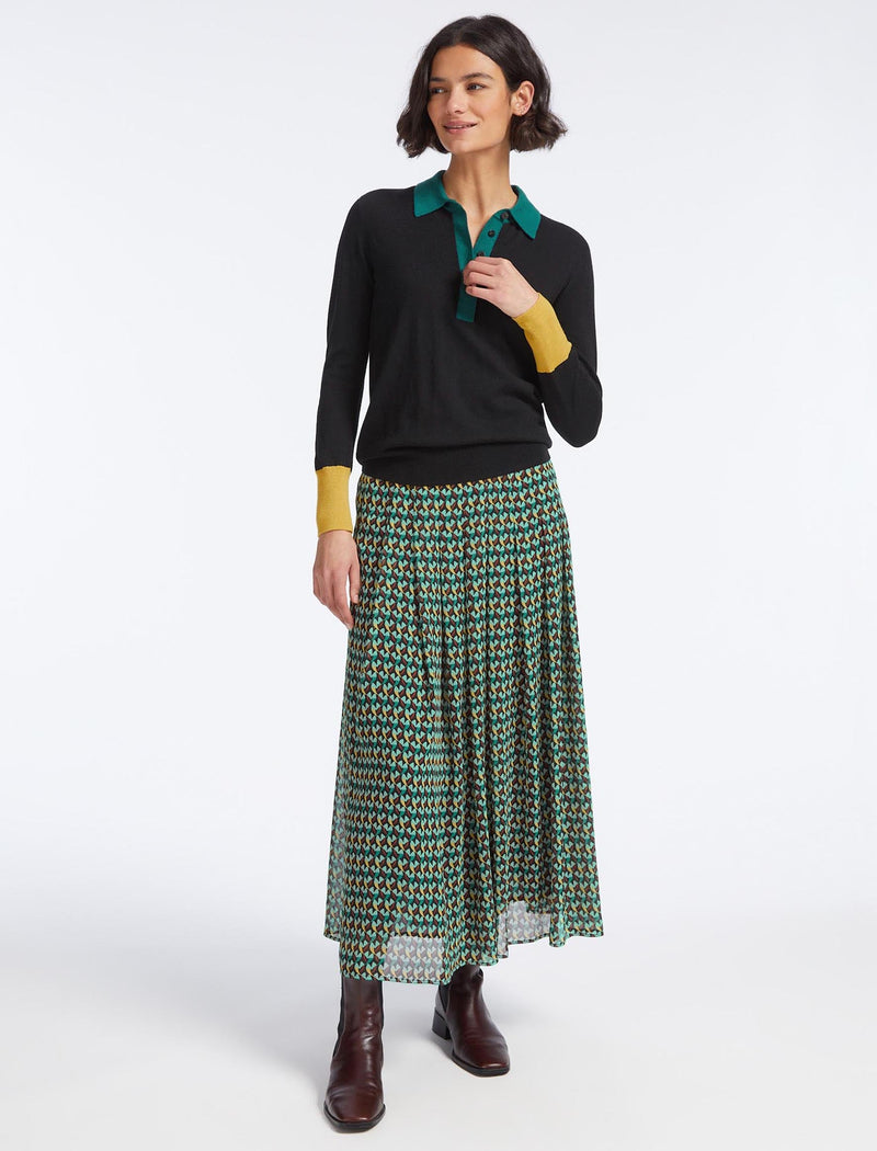 Zinnia Maxi Skirt - Black Green Heart Geo Print