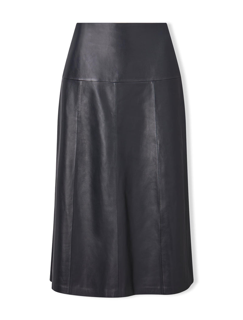 Tiana Leather Midi Skirt - Navy