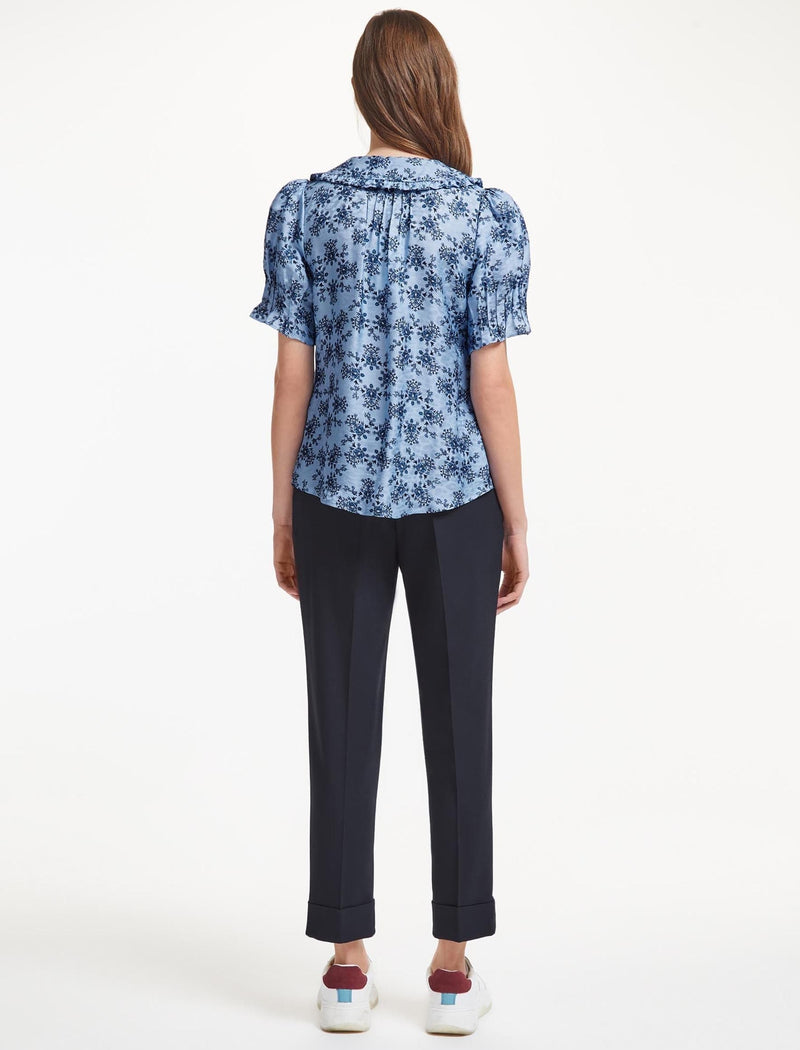 Kitty Silk Blend Shirt - Blue Graphic Floral Print