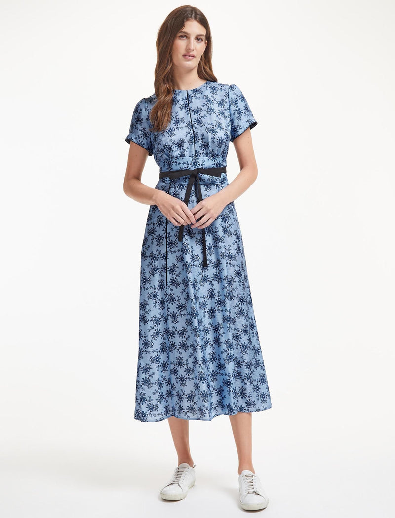 Rosie Silk Blend Maxi Dress - Blue Graphic Floral Print