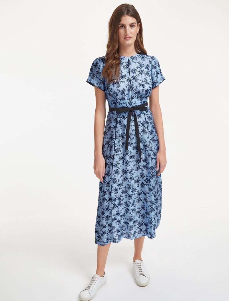 Rosie Silk Blend Maxi Dress - Blue Graphic Floral Print