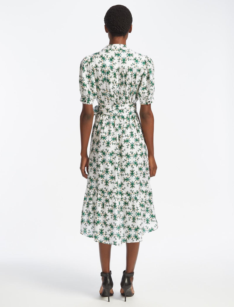 Lola Silk Blend Midi Dress - Green Graphic Floral Print