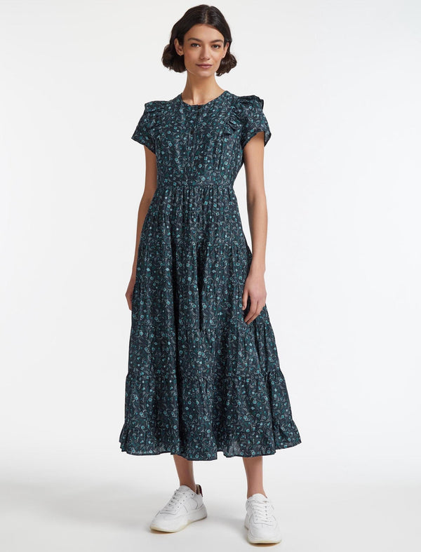 Sawyer Cotton Maxi Dress - Blue Trailing Floral Print