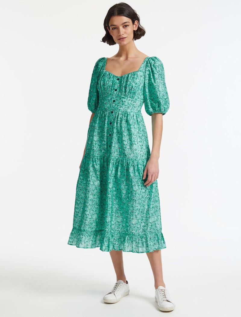 Paloma Midi Dress - Green Trailing Floral Print