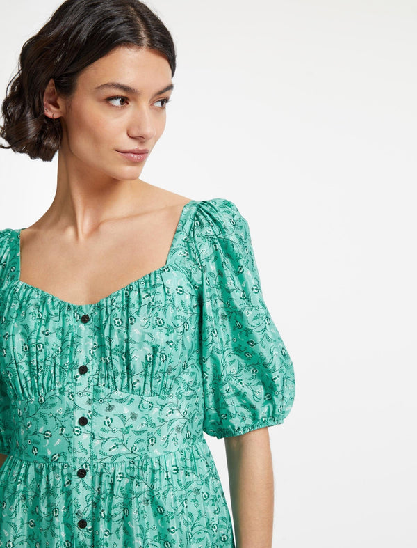 Paloma Midi Dress - Green Trailing Floral Print