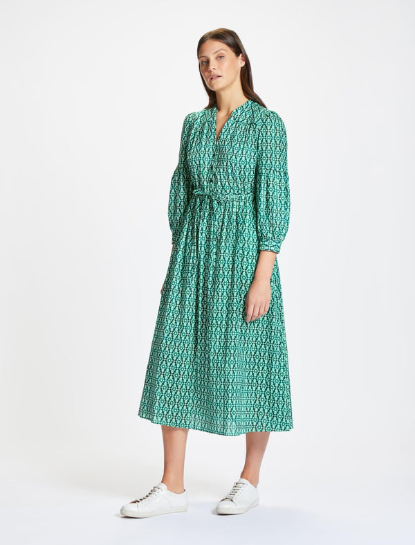 Juniper Organic Cotton Maxi Dress - Green Geo Star Print