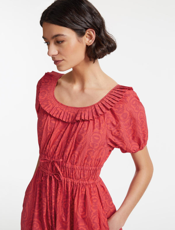 Harper Organic Cotton Midi Dress - Red Moire Print