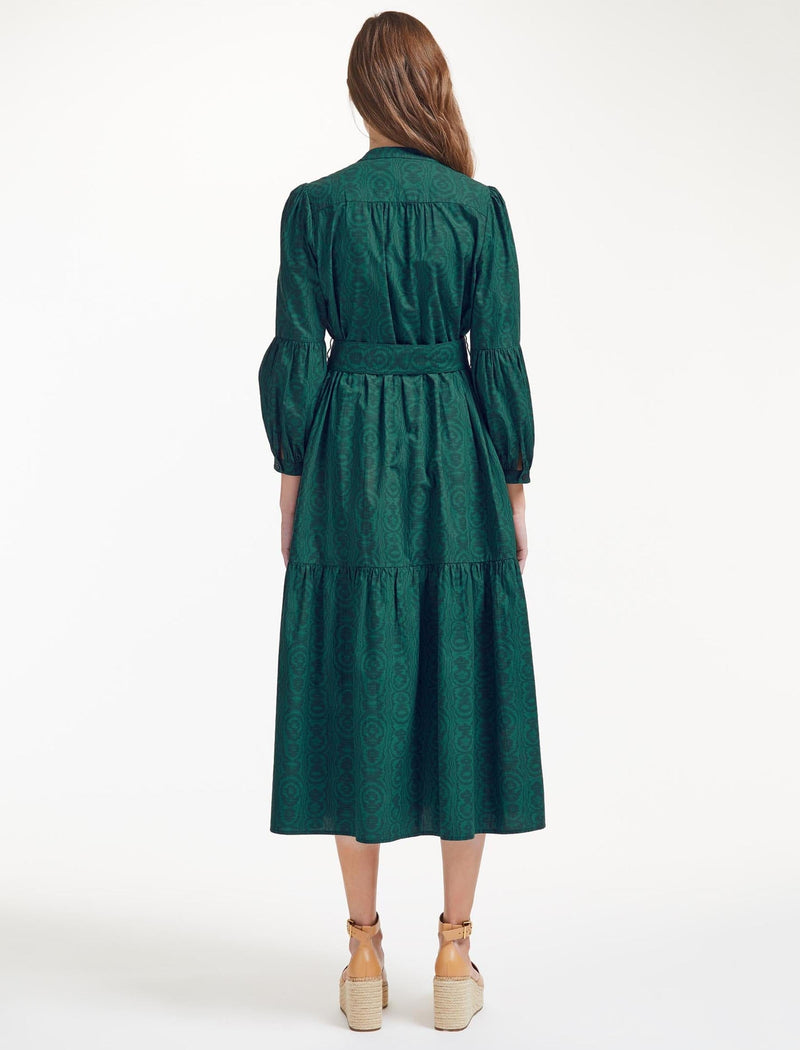 Alice Organic - Maxi Cotton Moire Shirt Green Print Dress