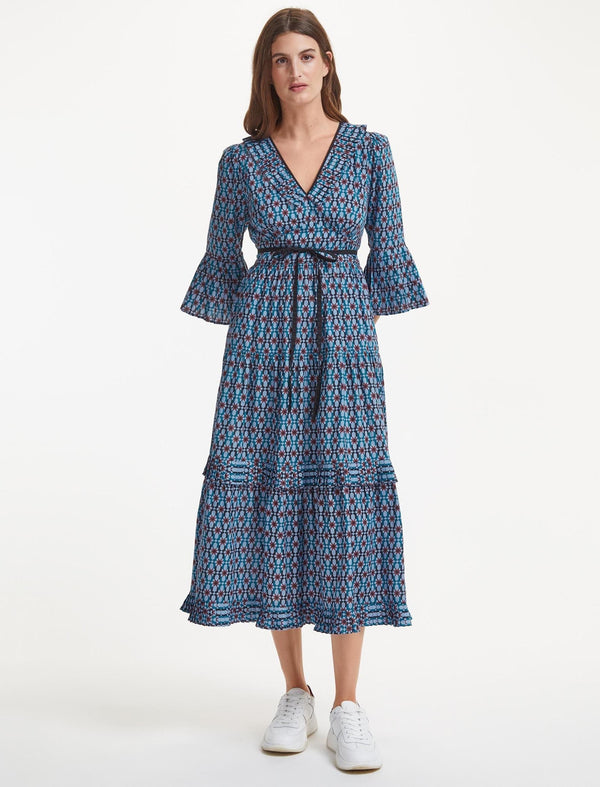 Cordelia Organic Cotton Maxi Dress - Blue Geo Star Print