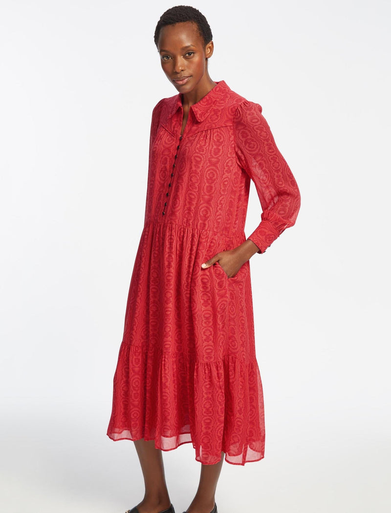Emerson Midi Shirt Dress - Red Moire Print
