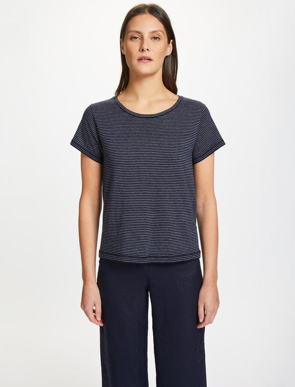 Madison Wool T-Shirt - Navy White Stripe