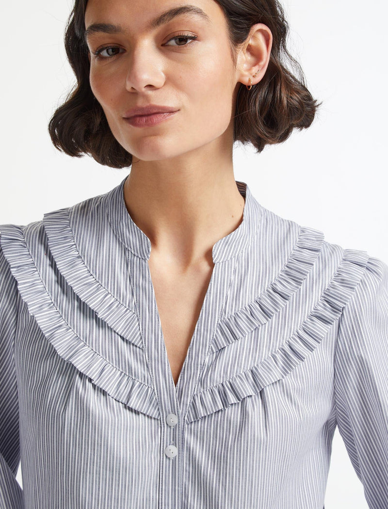 Suki Cotton Shirt - Blue White Stripe