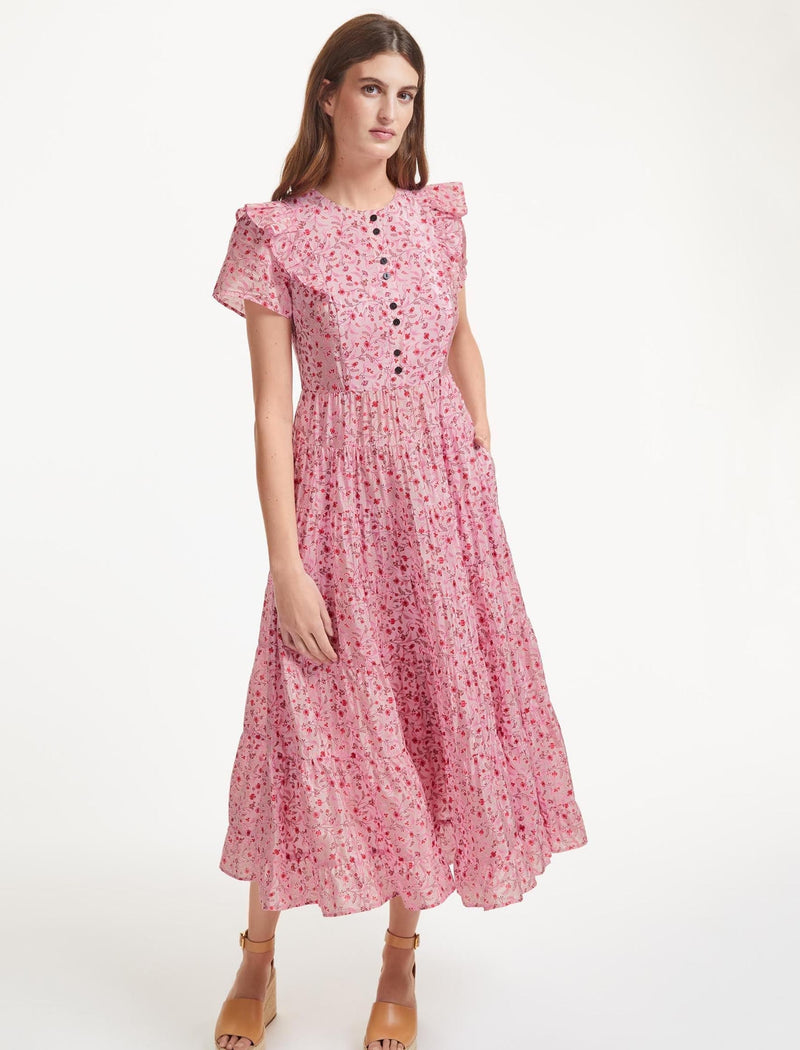 Sawyer Cotton Maxi Dress - Pink Trailing Floral Print
