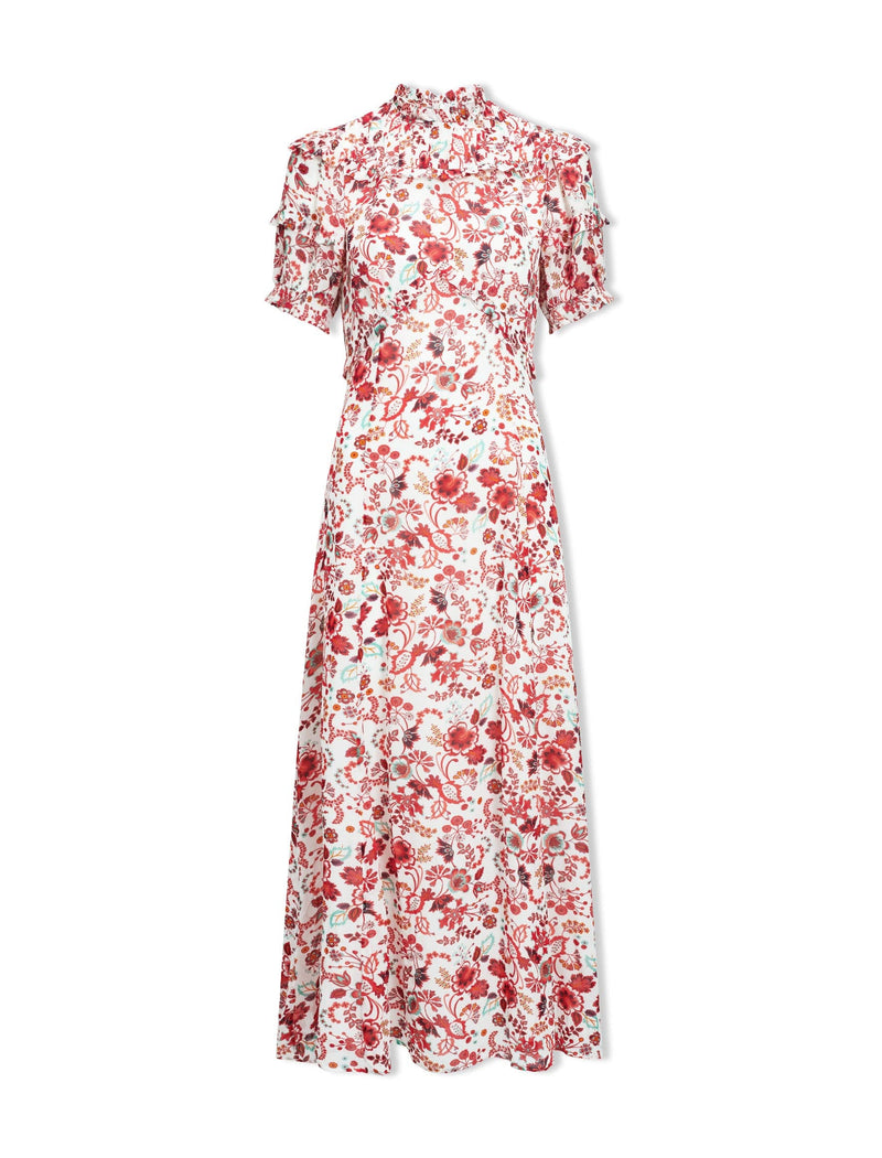 Voletta Maxi Dress - White Red Large Floral Print