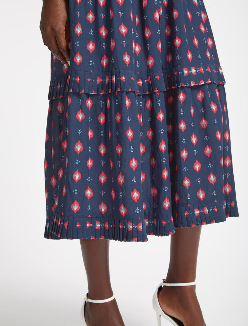 Cordelia Cotton Maxi Dress - Navy Ikat Print