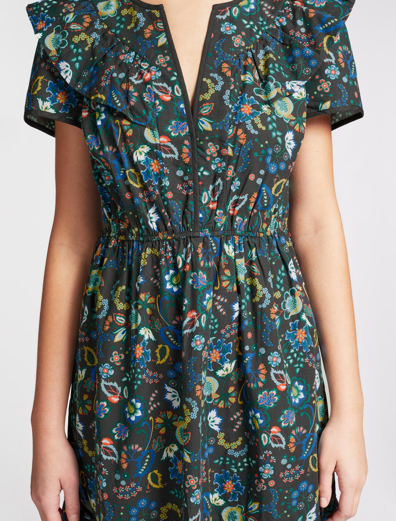 Nessa Organic Cotton Midi Dress - Multi Coloured Large Floral Print