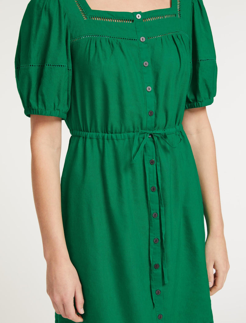 Poppy Linen Blend Midi Dress - Emerald Green