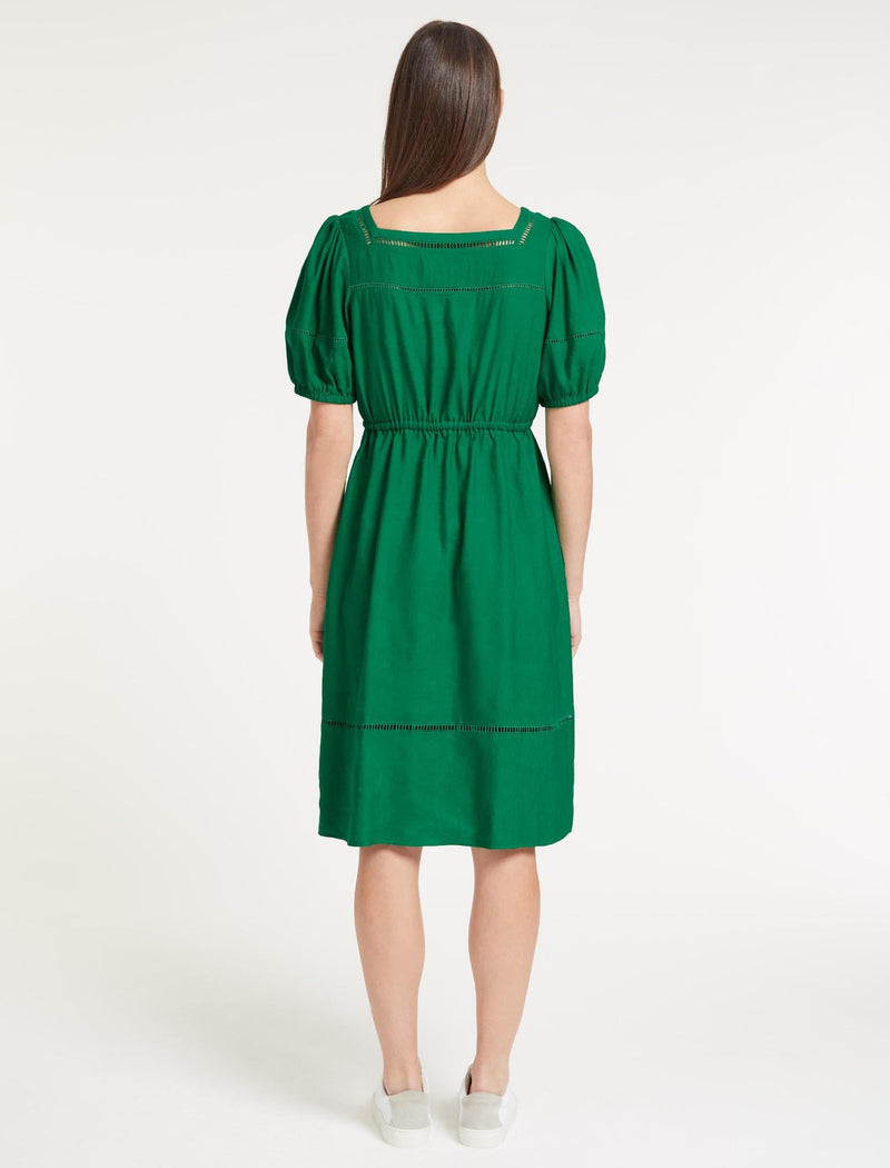 Poppy Linen Blend Midi Dress - Emerald Green