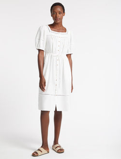 Poppy Linen Blend Midi Dress - White