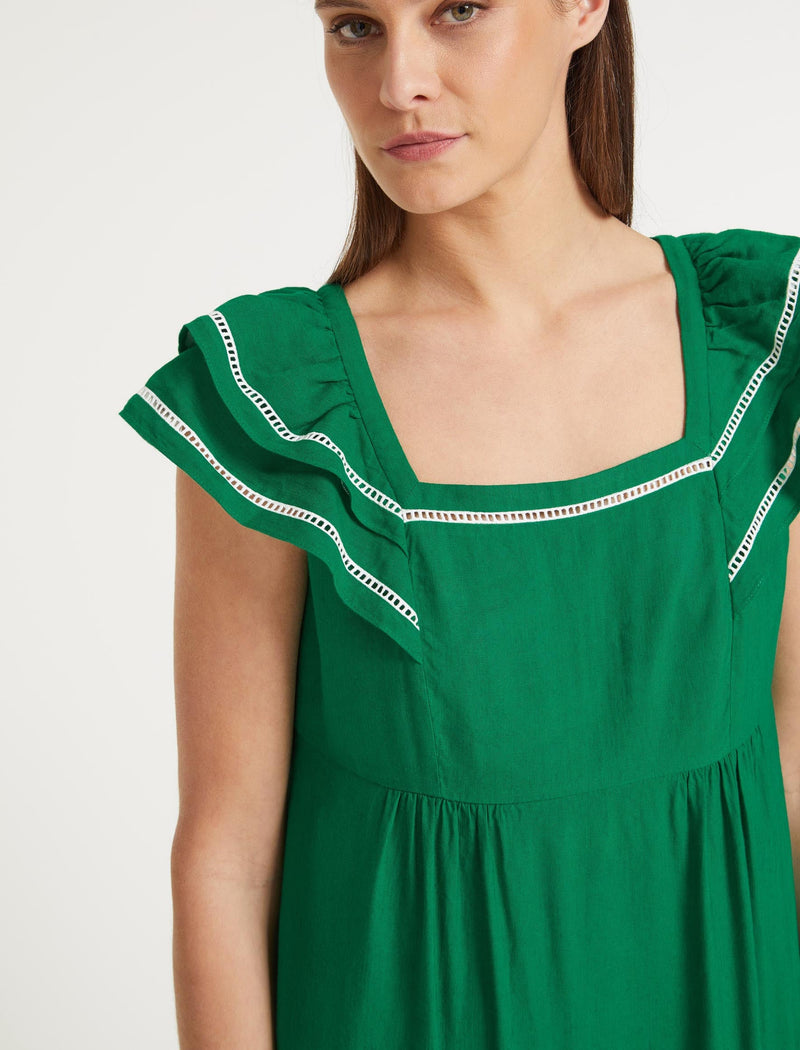 Bella Linen Blend Maxi Dress - Emerald Green White