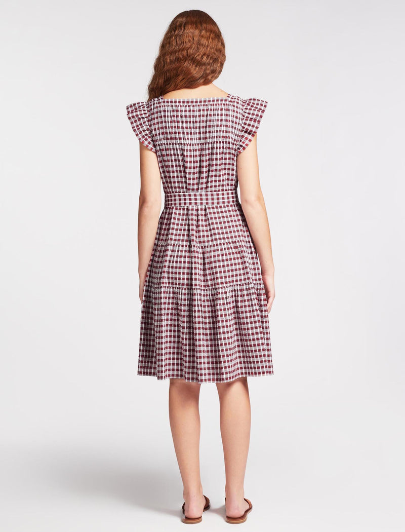 Maisie Organic Cotton Seersucker Midi Dress - Red White Check