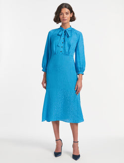 Daria Silk Blend Midi Dress - Blue