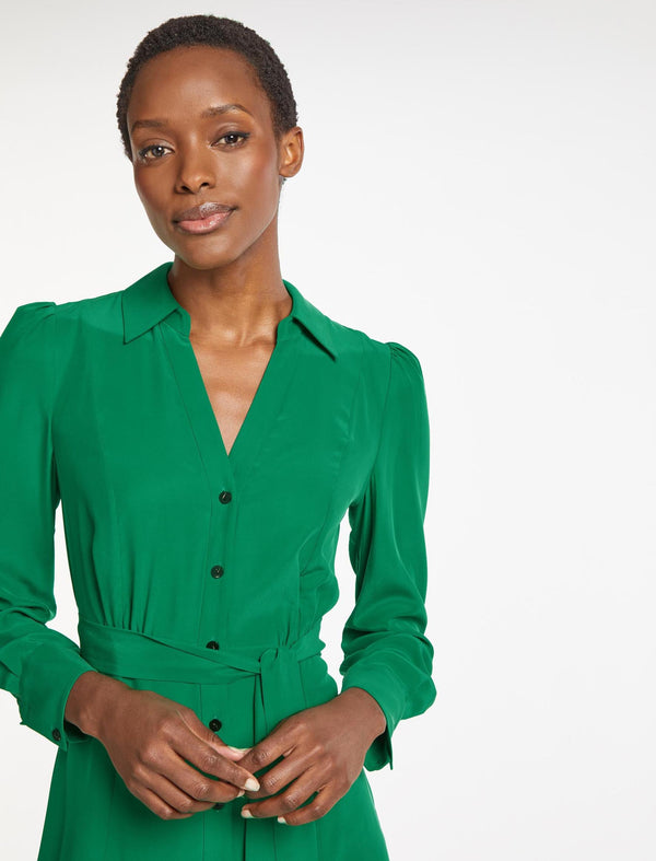 Petra Silk Maxi Shirt Dress - Emerald Green