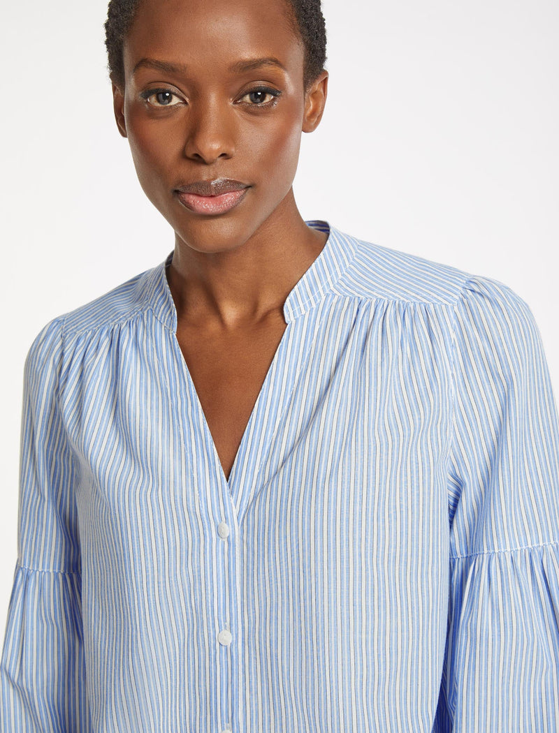 Ella Organic Cotton Shirt - Mid Blue White Stripe