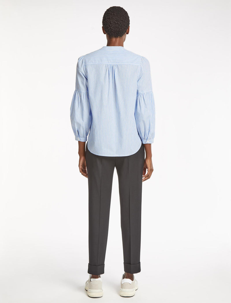 Ella Organic Cotton Shirt - Mid Blue White Stripe