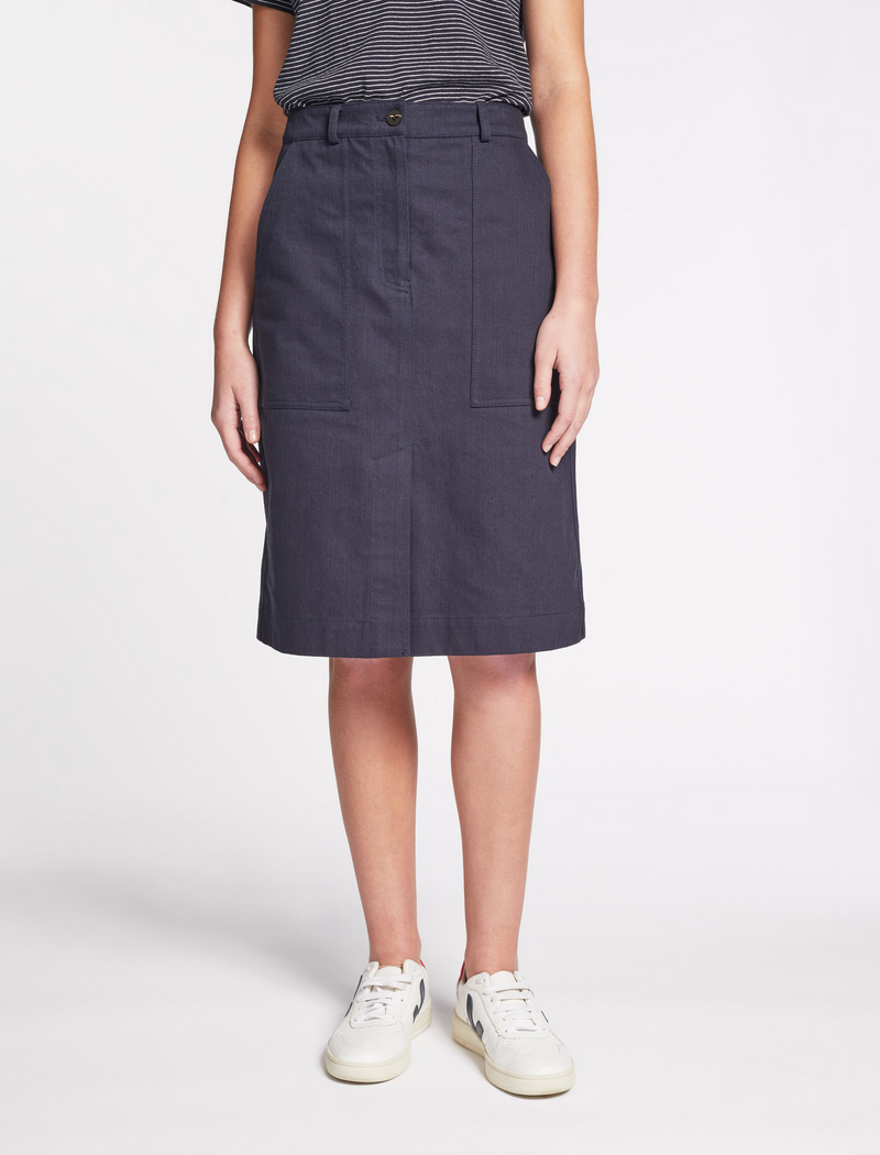 Sidney Cotton Twill Pencil Skirt - Navy