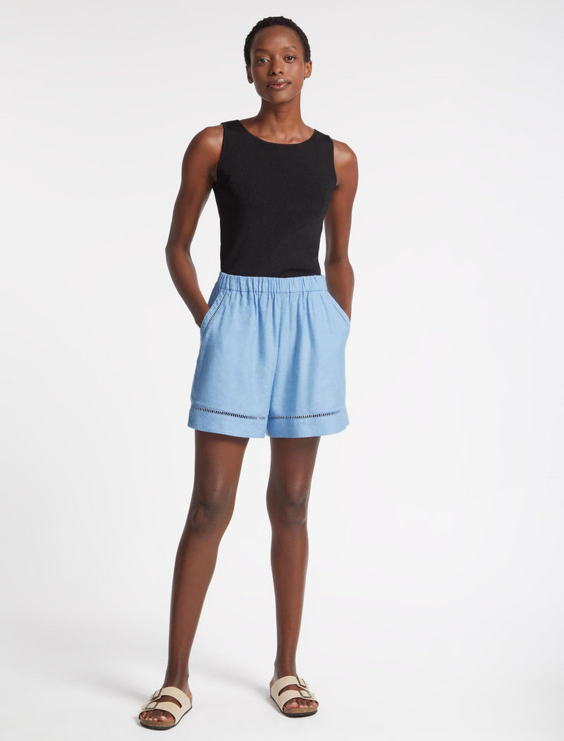 Callie Linen Blend Shorts - Blue