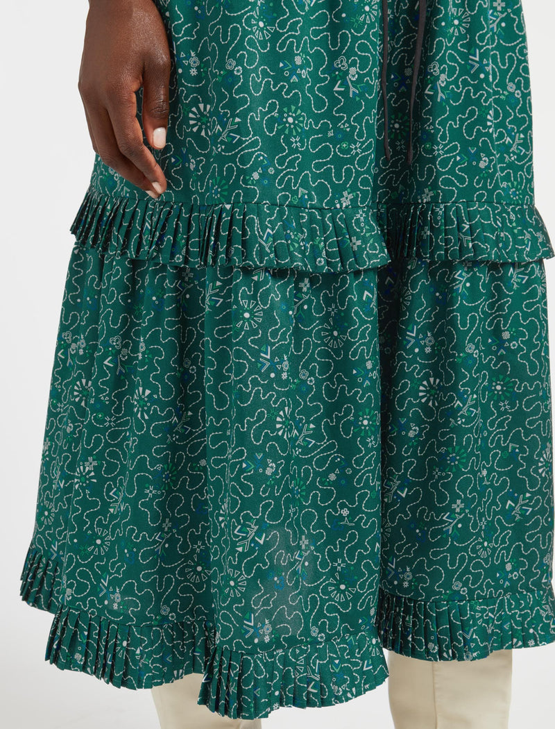 Cordelia V Neck Maxi Dress - Green White Wiggle Print