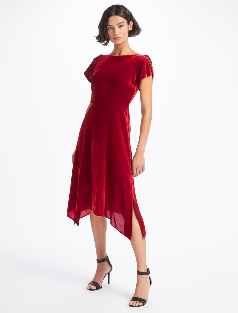 Emily Velvet Midi Dress - Red