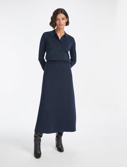 Sasha Lurex Wool A Line Knit Skirt - Denim Blue