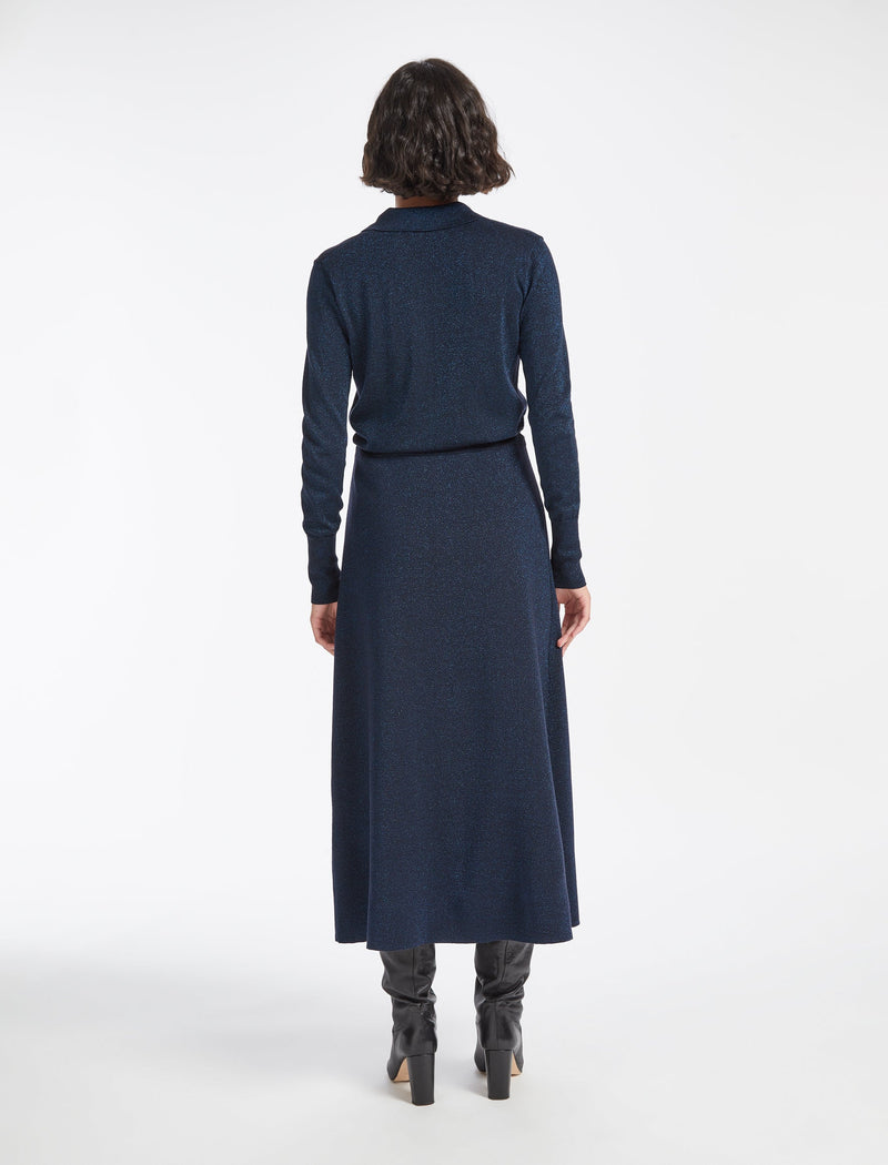 Sasha Lurex Wool A Line Knit Skirt - Denim Blue