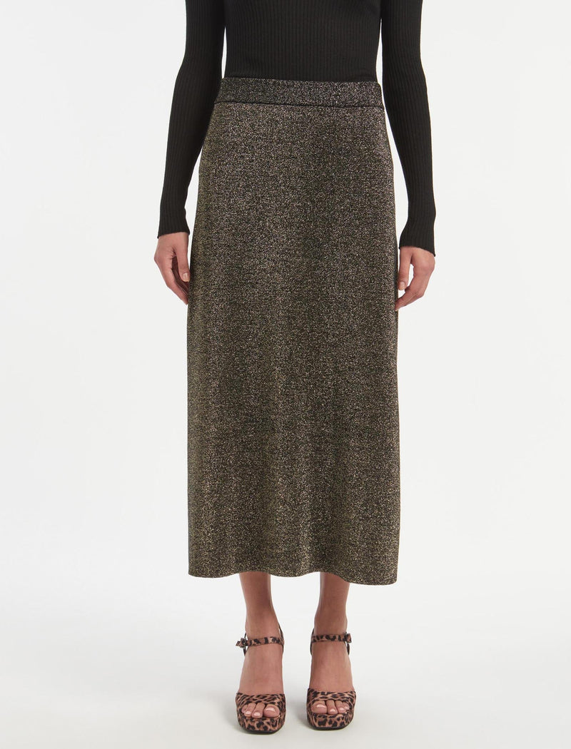 Sasha Lurex Wool A Line Knit Skirt - Dark Gold