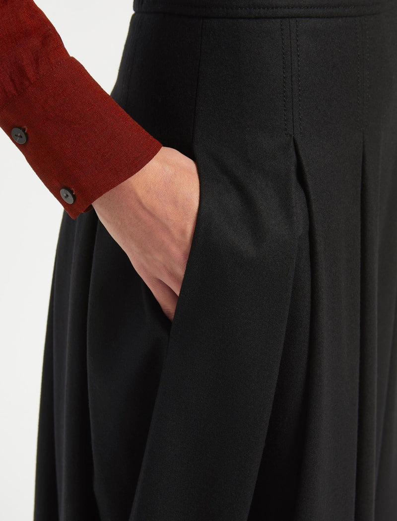 Saffron Felted Wool Pleated Midi Skirt - Black