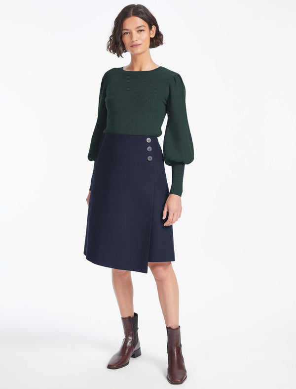 Audrey Classic Wool A Line Skirt - Navy