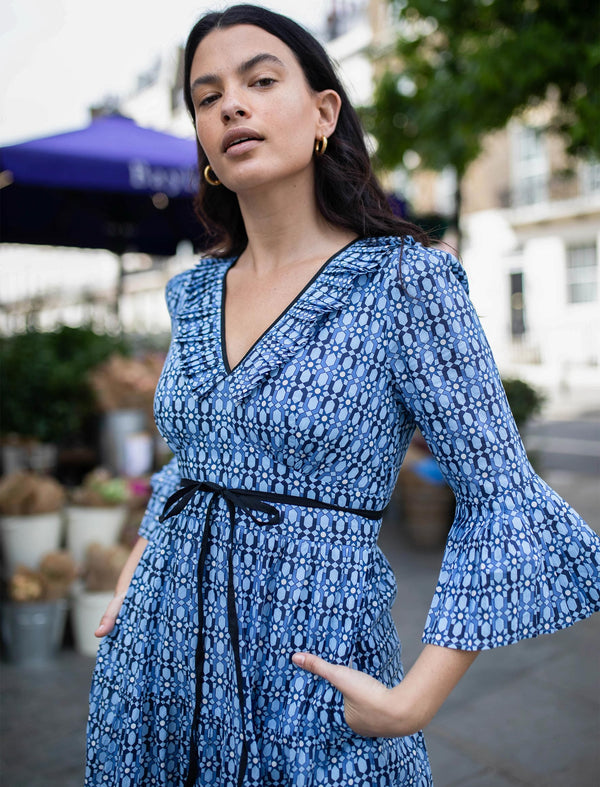 Cordelia Organic Cotton Maxi Dress - Light Blue Geo Star Print